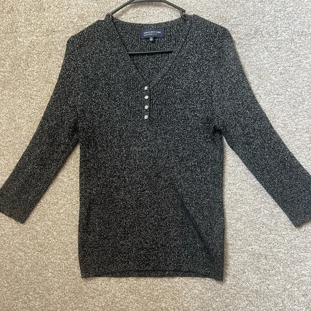 Jones New York Woman’s V Neck Pullover Textured Gray Sweater Petite Large - Picture 1 of 6
